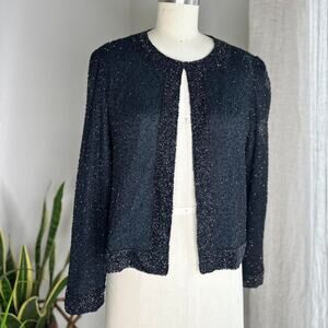 Stenay Women’s Small Jacket Black Silk Beaded Glam Evening Formal Jacket